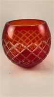 Red etched glass candle holder