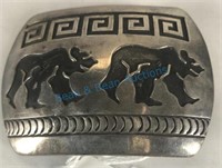 Sterling Silver Belt Buckle Hopi Overlay Signed