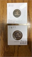 2 Flying Eagle pennies. 1857 & 1858