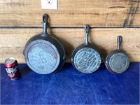 10, 7, 6 inch cast iron pans
