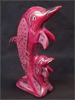 Carved African Kissi Stone, 8" Tall Dolphins