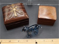 2 Woodwn Trinket Boxes, Made In India And Blue