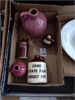 Early miniature crock jugs Ohio State, etc.