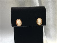 14K Shell Carved Cameo Stud Earrings