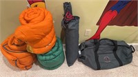 3 sleeping bags ,  tent and bag