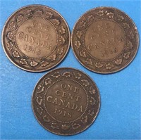 3x Canadian Large Cents