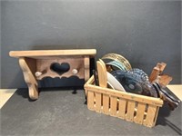 Small Wooden Shelf and Basket Lot