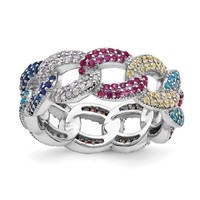 Sterling Silver Multi Color Crystal Design Ring