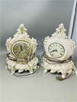 pair of ceramic Sessions mantle clocks - 11" tall