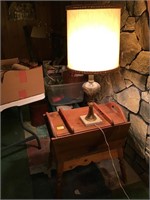 Dough box table and pair lamps