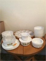 FIRE KING BOWLS, SAUCERS, FRIDGE DISH WITH LID,