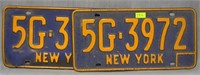 Pair of vintage NY license plates