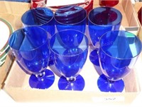 6 blue glass stemware