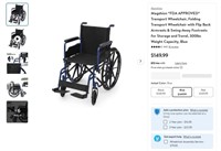 N9170  Magshion Folding Transport Wheelchair 300lb