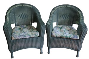 Sage Green Plastic Wicker Chairs (2)