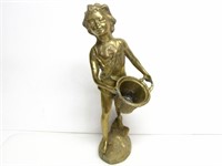 BRASS STATUE OF A BOY WITH BASKET APPROX. 16.5" T