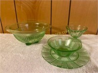 Green Depression Glass Bowl & more