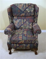 Wing Back Chair w Patch Quilt Pattern Fabric