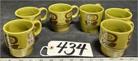 6 Vintage Green Floral Japan Coffee Mugs