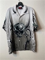 Y2K Tribal Skull Button Up Shirt