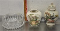 Crystal bowl, Japanese vase & jar
