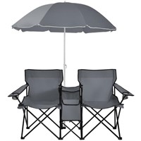 E9728 Folding Picnic Double Chair W/Umbrella,Gray