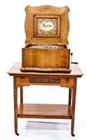Antique Serpentine Regina Music Box & Table