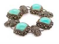 Early 20th C Chinese turquoise and silver bracelet