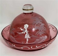 Mary Gregory Butter Dish 7”
