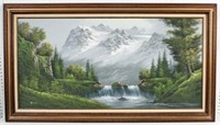 Decorator Large Mountain Landscape Oil On Canvas