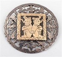 LA DAMA Guatemala Silver & 14K Gold Disk Brooch