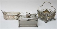 THREE PC LOT OF OLD SILVER PLATE AND CRYSTAL