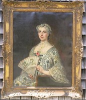 LATE 18TH C. OIL PORTRAIT OF WOMAN WITH FAN