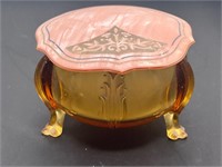 Vintage Amber Glass Dresser Powder Jar Footed