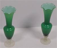 Antique Green Over White Cased Glass Vase