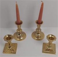 2 sets of  Brass Candle holders with two candles
