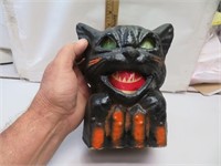 Vintage Halloween Black Cat on Fence Jack-O-