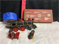 Vintage Cast Iron Toys & Cardboard Box