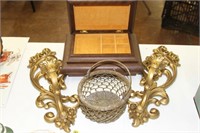 Jewelry box, sconces, brass basket