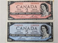 1954 CAD $2 & $5 BANK NOTES