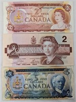 1972/74/86 CAD $2 & $5 BANK NOTES