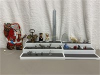 Misc figurines, brass bell, motion Santa