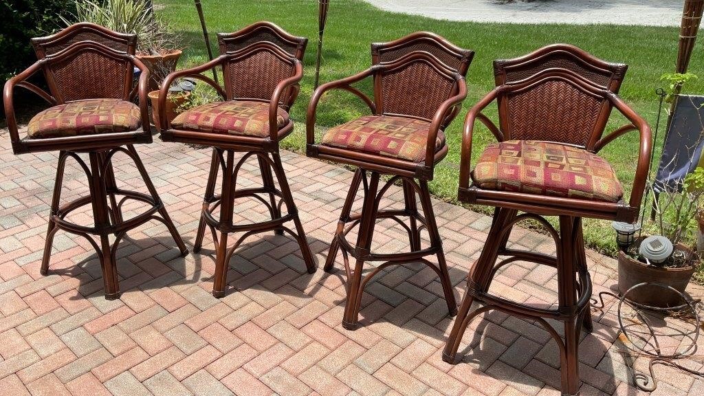 4 Bentwood Upholstered Seat Bar Stools