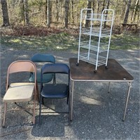 MIXED LOT WITH FOLDING CARD TABLE AND MORE