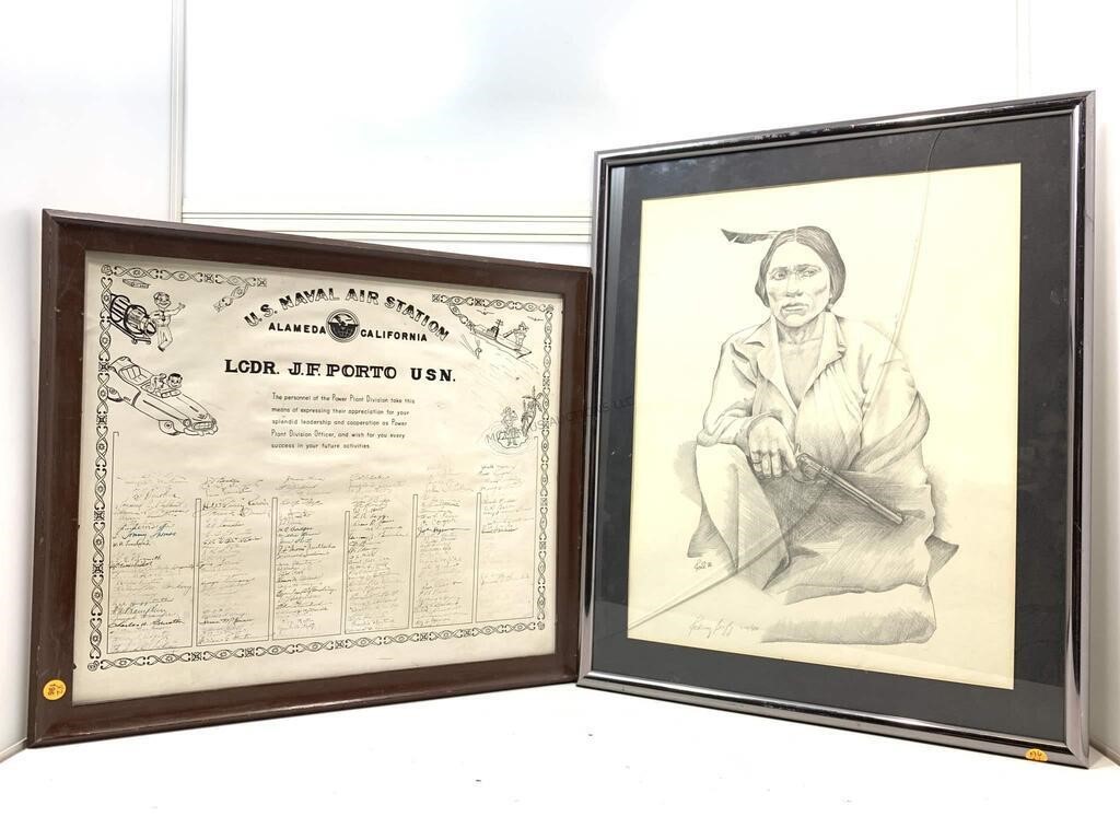 Signed LE Native American Print & US Naval