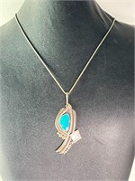 18" Italian Byzantine Chain/Lg Native Turq Pendant