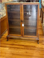 Vintage Tiger Oak Bookcase with Glass Doors