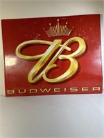 Budweiser metal beer sign, 35.5in x 28.5 in