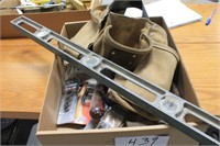 Metal & wood Hand saws, leveler, & Tool Apron