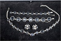 Vintage Rhinestone Necklace w 2 Bracelets & Earrin